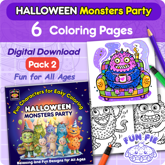 Halloween Monsters Party Coloring Pages - Pack 2
